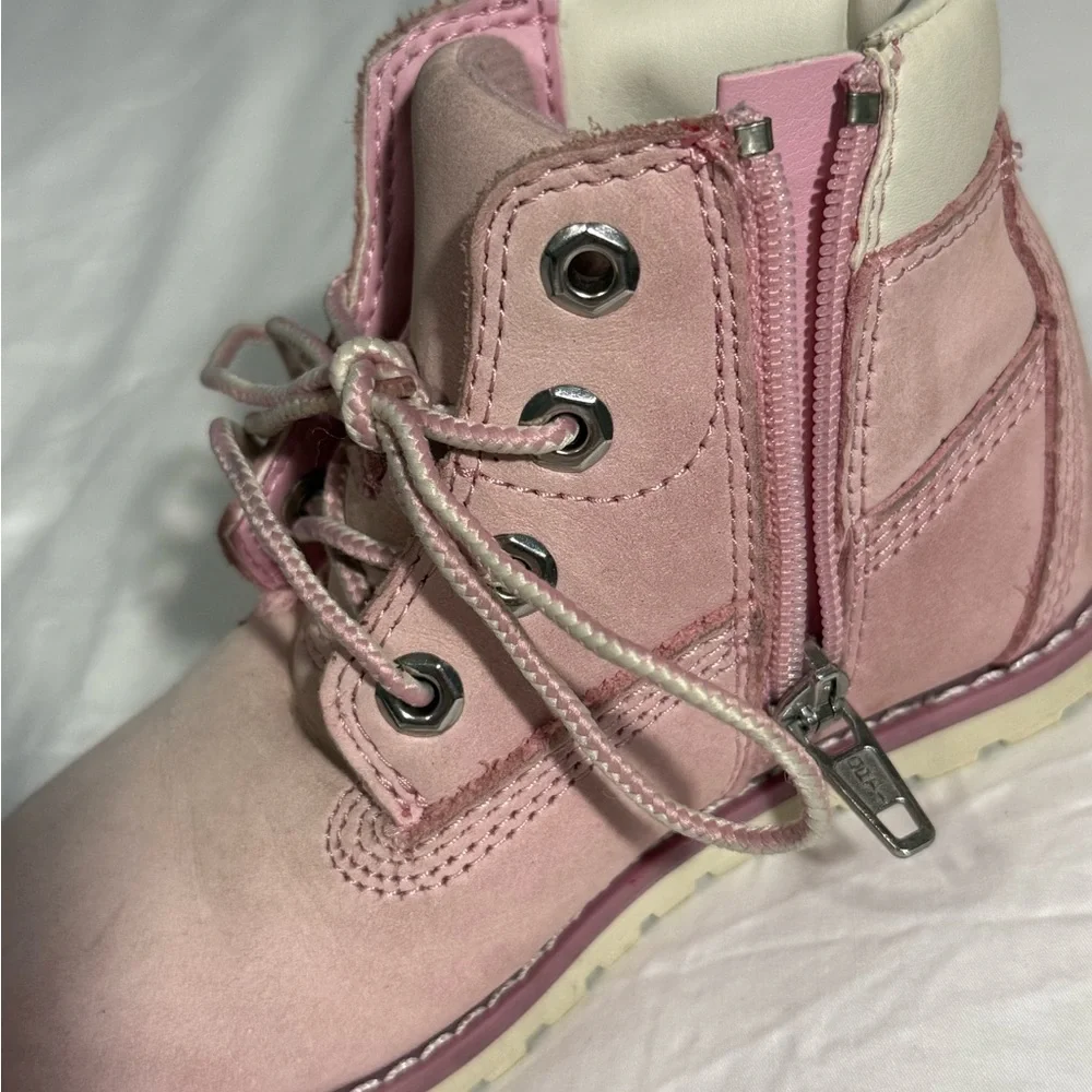 Timberland - Girls -  Pink and White High-Top Boots - size 8
